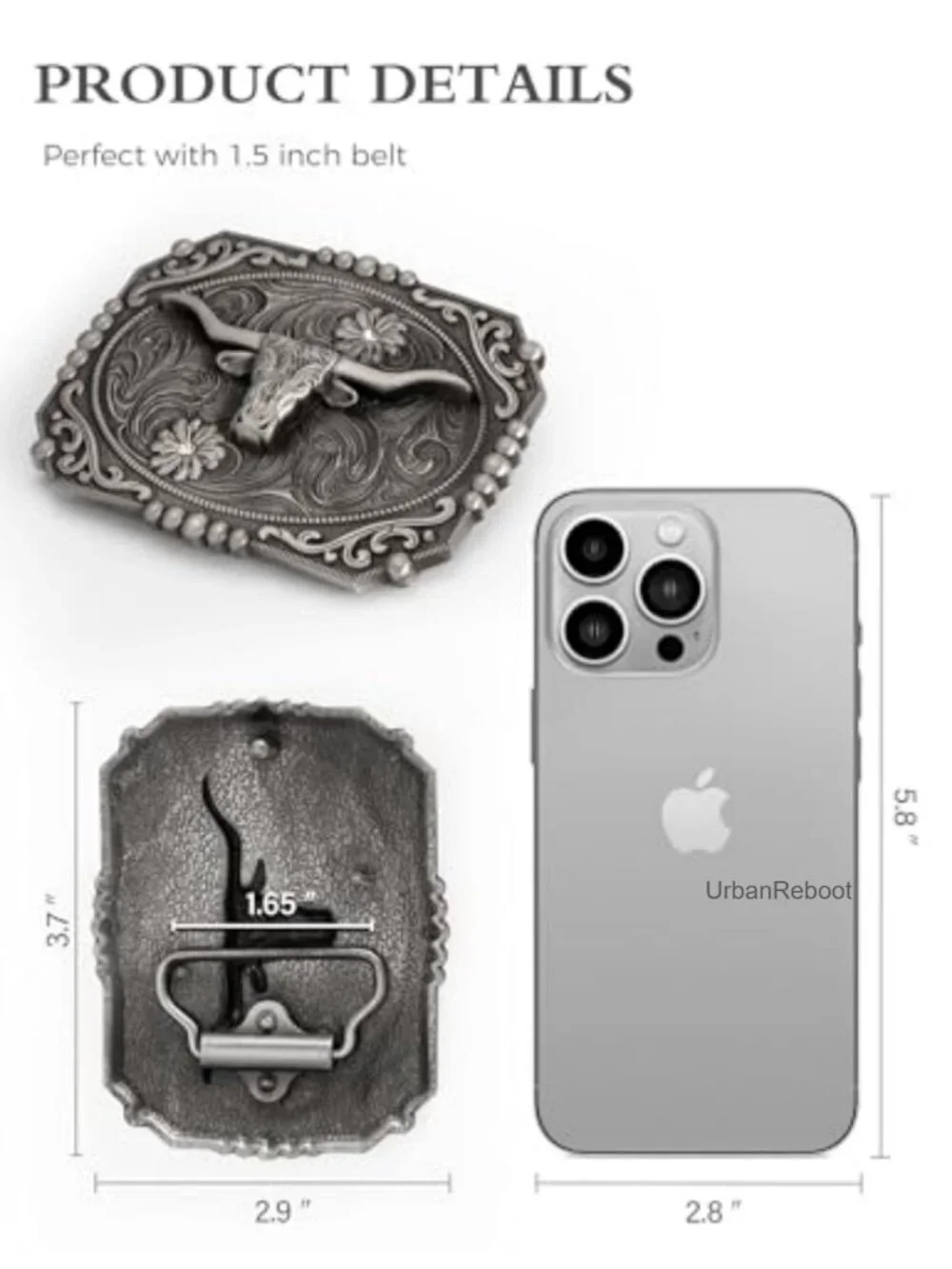Western Style Belt Buckle 1.5 Inch Cowboy Cowgirl Replaceable Metal
